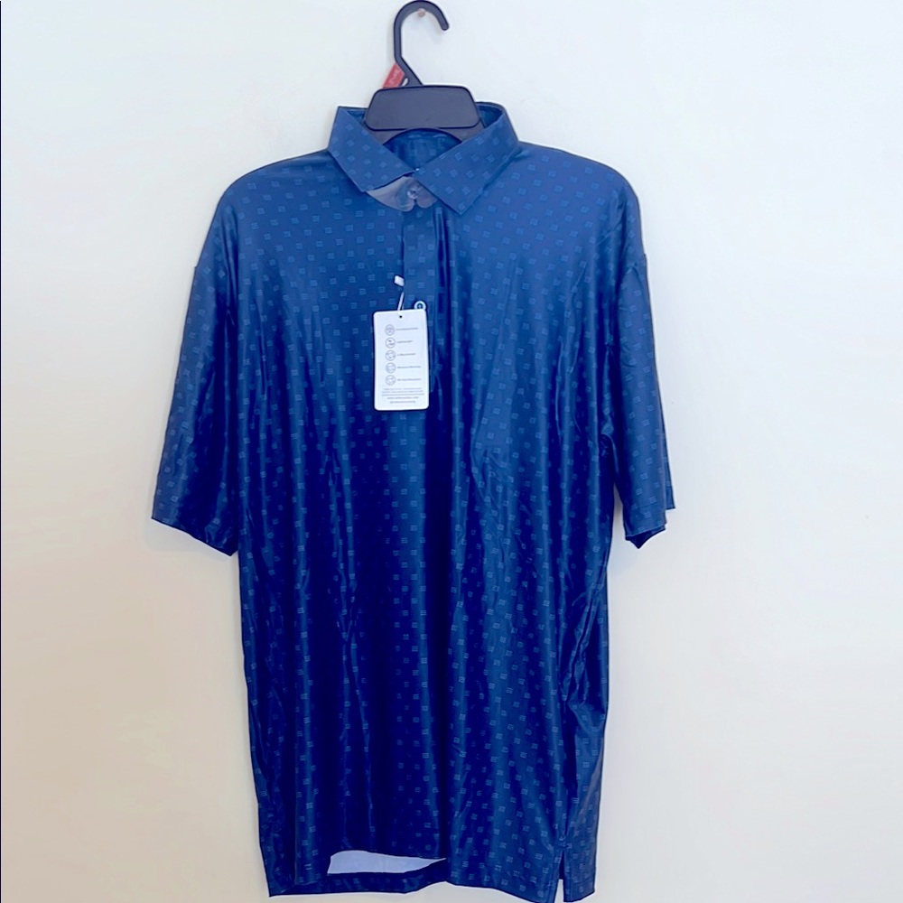 NEW Collars & Co Men's featherweight Blue Short Sleeve polo Shirt size Large